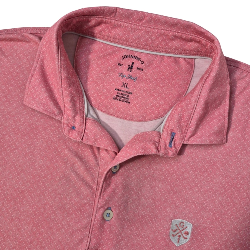 Johnnie-O‎ Polo Shirt Mens XL Top Shelf Golf Performance Pink Micro Print Preppy